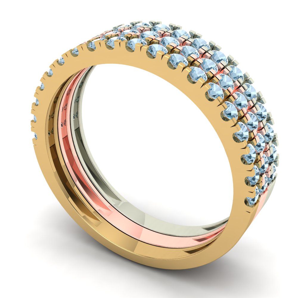 0.855 cttw Natural Swiss Blue Topaz Round Cut White/Rose/Yellow Gold Eternity Wedding Band
