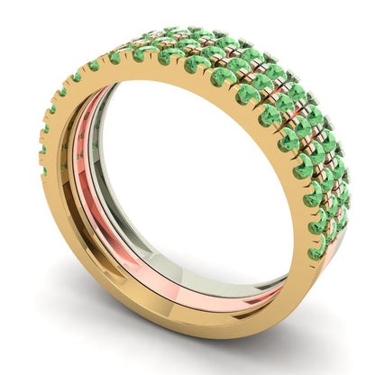 0.855 cttw Simulated Green Diamond Round Cut White/Rose/Yellow Gold Eternity Wedding Band