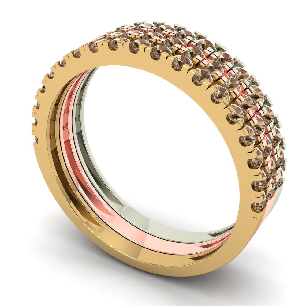 0.855 cttw Simulated Champagne Diamond Round Cut White/Rose/Yellow Gold Eternity Wedding Band