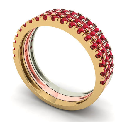 0.855 cttw Simulated Ruby Round Cut White/Rose/Yellow Gold Eternity Wedding Band