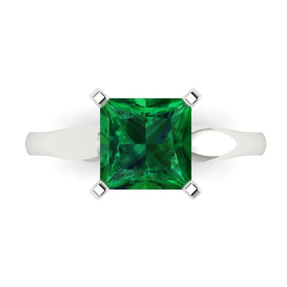 2.5 cttw Simulated Emerald Solitaire  Engagement Ring - Solid Gold (Princess Cut,7.5mm)