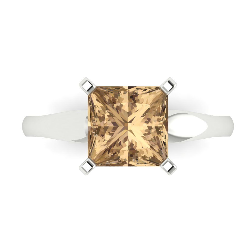 2.5 cttw Zirconia Simulated Champagne Diamond Solitaire  Engagement Ring - Solid Gold (VVS1, Princess Cut,7.5mm)