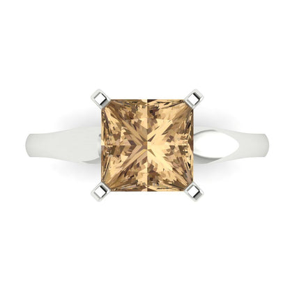 2.5 cttw Zirconia Simulated Champagne Diamond Solitaire  Engagement Ring - Solid Gold (VVS1, Princess Cut,7.5mm)