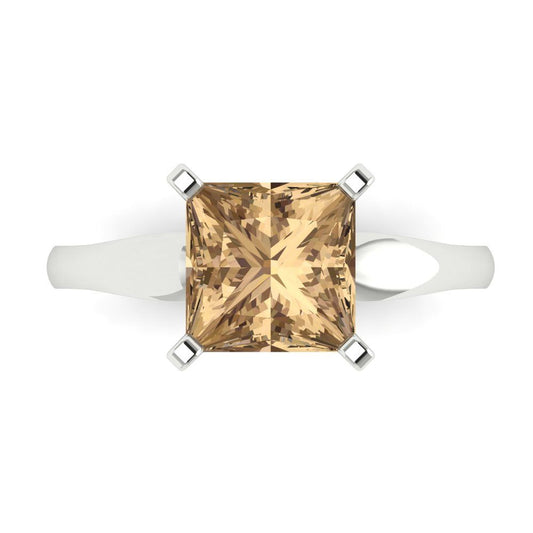 2.5 cttw Zirconia Simulated Champagne Diamond Solitaire  Engagement Ring - Solid White Gold (VVS1, Princess Cut,7.5mm)
