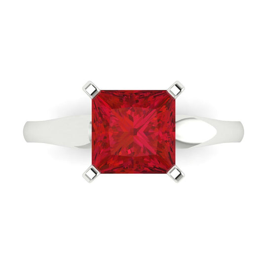 2.5 cttw Simulated Pink Tourmaline Solitaire  Engagement Ring - Solid White Gold (VVS1, Princess Cut,7.5mm)