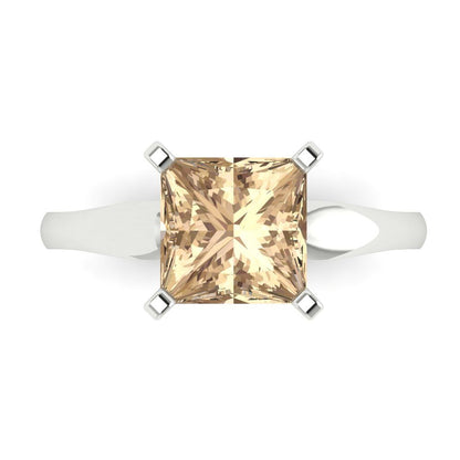 2.5 cttw Yellow Moissanite Solitaire  Engagement Ring - Solid Gold (Princess Cut,7.5mm)