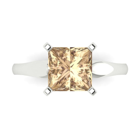 2.5 cttw Yellow Moissanite Solitaire  Engagement Ring - Solid White Gold (VVS1, Princess Cut,7.5mm)