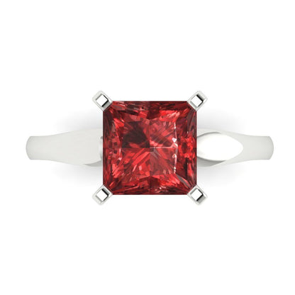 2.5 cttw Natural Garnet Solitaire  Engagement Ring - Solid Gold (Princess Cut,7.5mm)