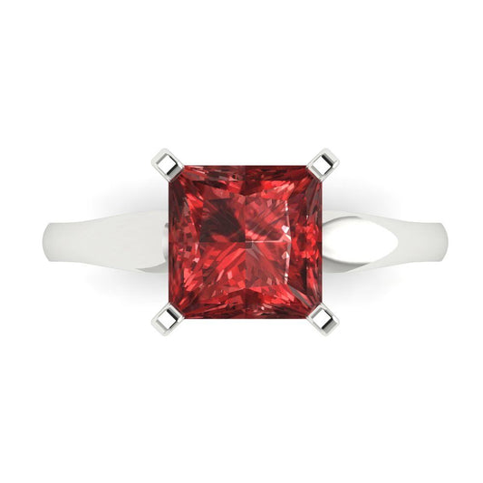 2.5 cttw Natural Garnet Solitaire  Engagement Ring - Solid White Gold (VVS1, Princess Cut,7.5mm)