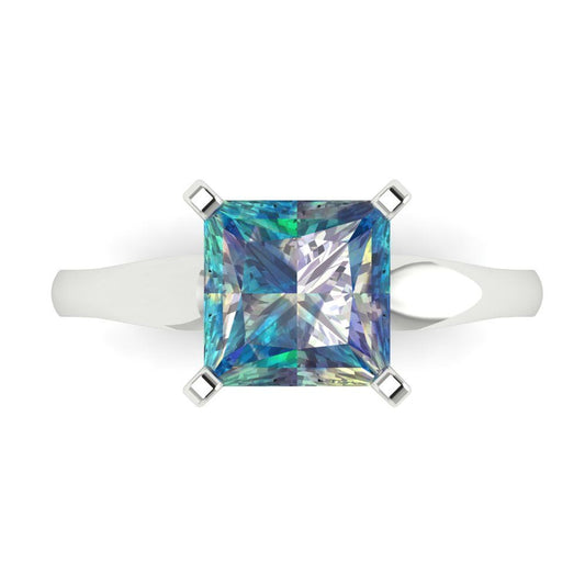 2.5 cttw Blue Moissanite Solitaire  Engagement Ring - Solid White Gold (VVS1, Princess Cut,7.5mm)