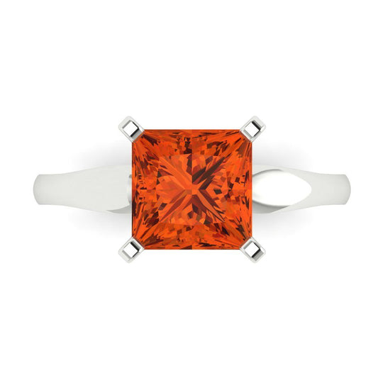 2.5 cttw Zirconia Simulated Red Diamond Solitaire  Engagement Ring - Solid White Gold (VVS1, Princess Cut,7.5mm)