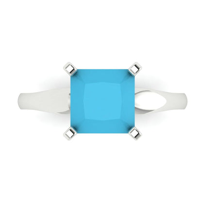 2.5 cttw Simulated Turquoise Solitaire  Engagement Ring - Solid Gold (Princess Cut,7.5mm)