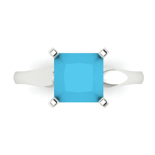 2.5 cttw Simulated Turquoise Solitaire  Engagement Ring - Solid White Gold (VVS1, Princess Cut,7.5mm)