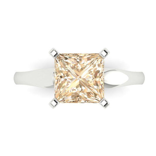 2.5 cttw Natural Morganite Solitaire  Engagement Ring - Solid White Gold (VVS1, Princess Cut,7.5mm)