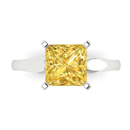 2.5 cttw Zirconia Simulated Yellow Diamond Solitaire  Engagement Ring - Solid White Gold (VVS1, Princess Cut,7.5mm)