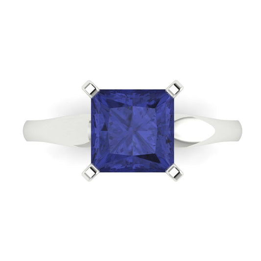 2.5 cttw Simulated Tanzanite Solitaire  Engagement Ring - Solid White Gold (VVS1, Princess Cut,7.5mm)