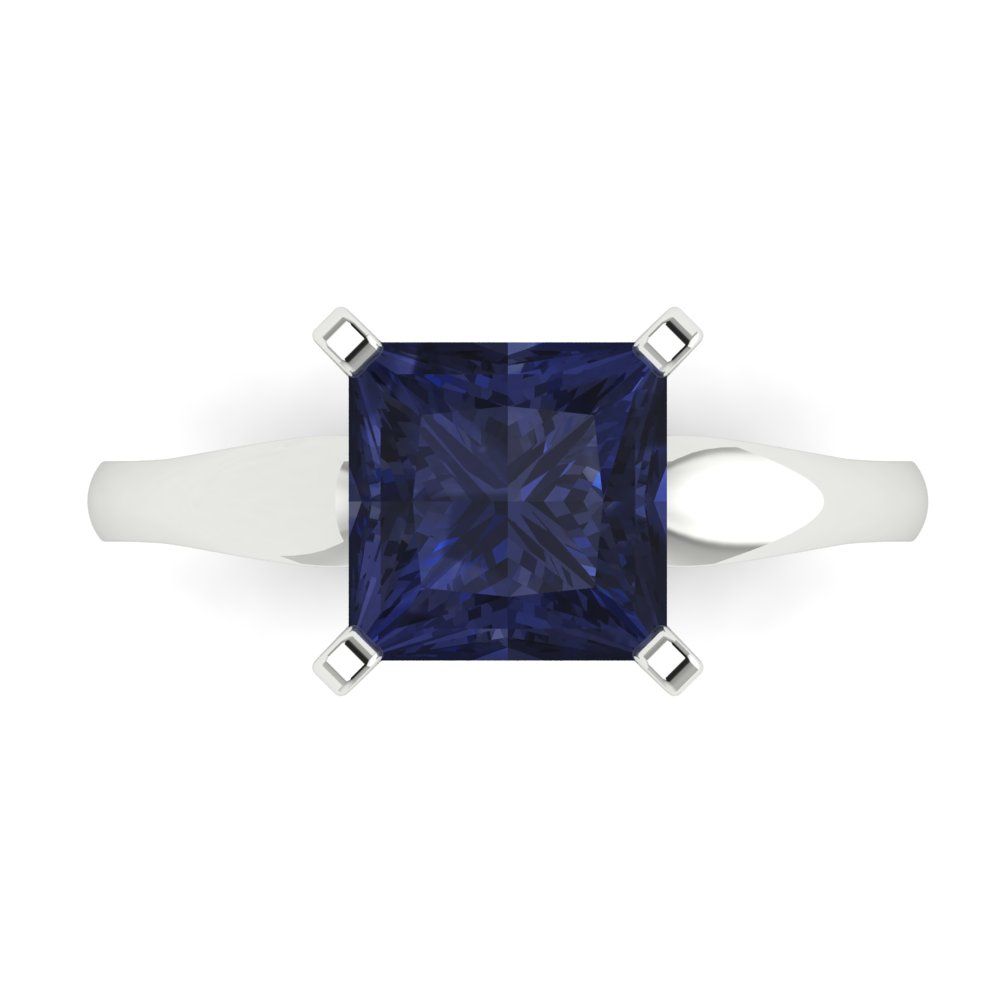 2.5 cttw Simulated Blue Sapphire Solitaire  Engagement Ring - Solid Gold (Princess Cut,7.5mm)