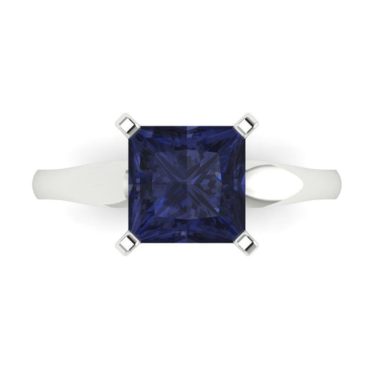 2.5 cttw Simulated Blue Sapphire Solitaire  Engagement Ring - Solid White Gold (VVS1, Princess Cut,7.5mm)