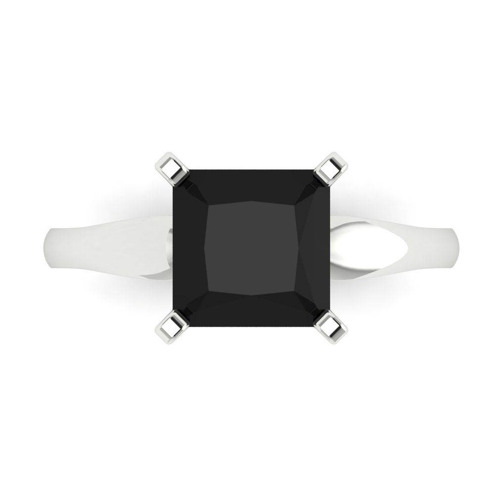 2.5 cttw Natural Onyx Solitaire  Engagement Ring - Solid White Gold (VVS1, Princess Cut,7.5mm)