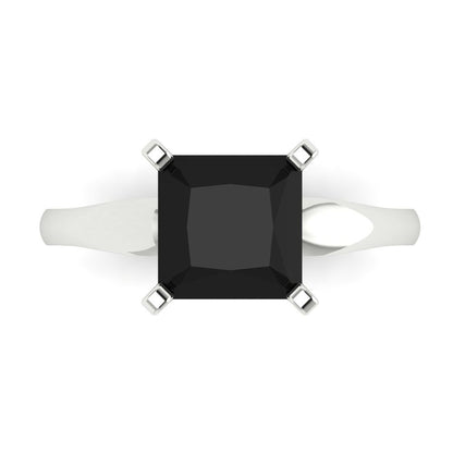 2.5 cttw Natural Onyx Solitaire  Engagement Ring - Solid White Gold (VVS1, Princess Cut,7.5mm)