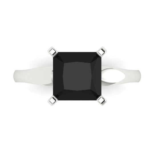 2.5 cttw Natural Onyx Solitaire  Engagement Ring - Solid White Gold (VVS1, Princess Cut,7.5mm)