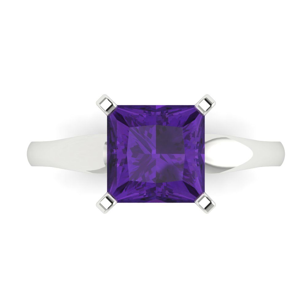 2.5 cttw Natural Amethyst Solitaire  Engagement Ring - Solid Gold (Princess Cut,7.5mm)
