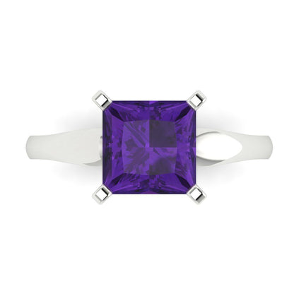 2.5 cttw Natural Amethyst Solitaire  Engagement Ring - Solid Gold (Princess Cut,7.5mm)