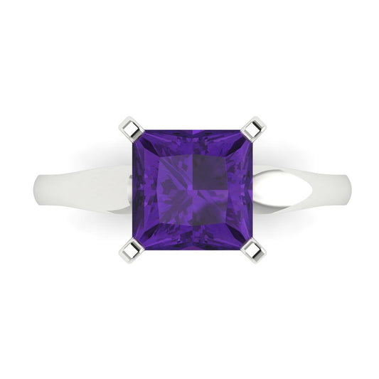 2.5 cttw Natural Amethyst Solitaire  Engagement Ring - Solid White Gold (VVS1, Princess Cut,7.5mm)