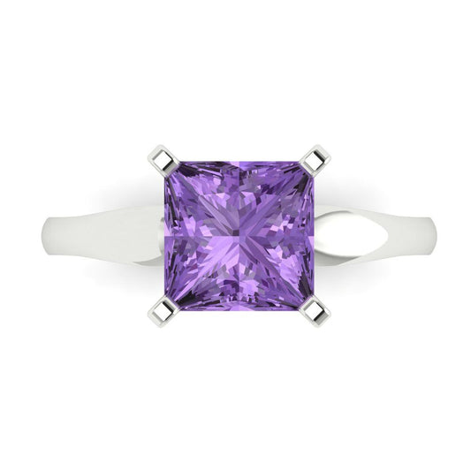 2.5 cttw Simulated Alexandrite Solitaire  Engagement Ring - Solid White Gold (VVS1, Princess Cut,7.5mm)