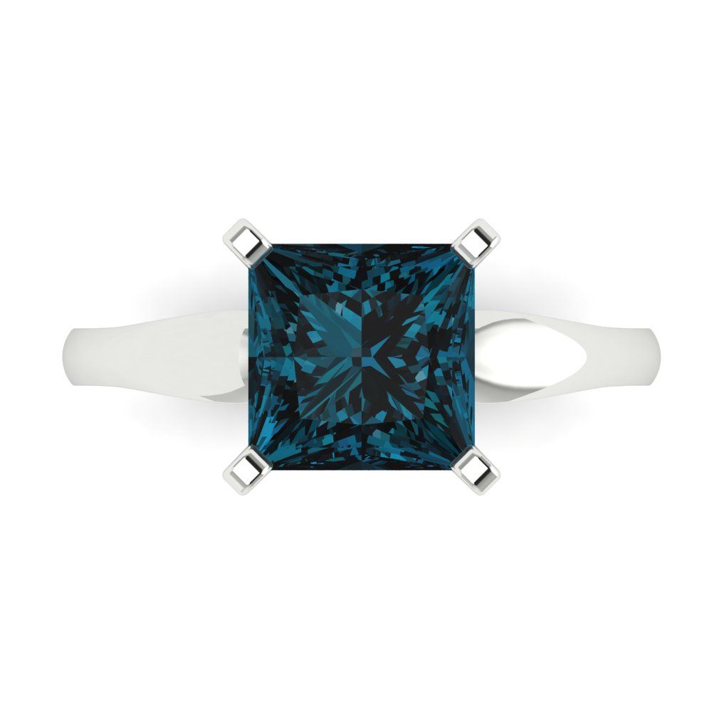 2.5 cttw Natural London Blue Topaz Solitaire  Engagement Ring - Solid Gold (Princess Cut,7.5mm)