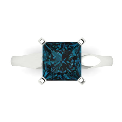2.5 cttw Natural London Blue Topaz Solitaire  Engagement Ring - Solid Gold (Princess Cut,7.5mm)