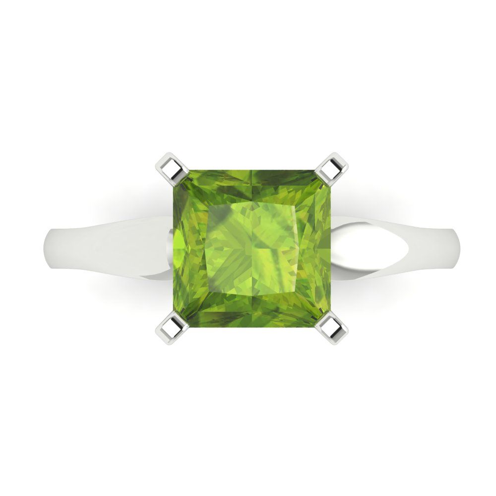 2.5 cttw Natural Peridot Solitaire  Engagement Ring - Solid White Gold (VVS1, Princess Cut,7.5mm)