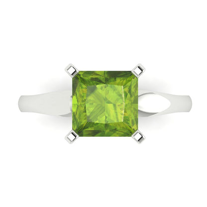 2.5 cttw Natural Peridot Solitaire  Engagement Ring - Solid White Gold (VVS1, Princess Cut,7.5mm)