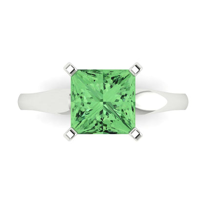 2.5 cttw Zirconia Simulated Green Diamond Solitaire  Engagement Ring - Solid Gold (VVS1, Princess Cut,7.5mm)