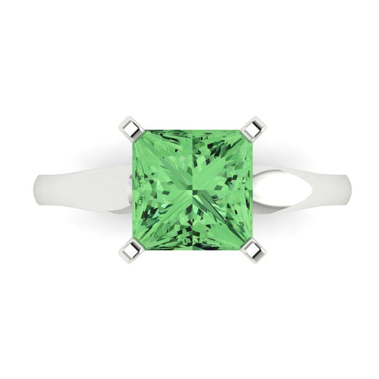 2.5 cttw Zirconia Simulated Green Diamond Solitaire  Engagement Ring - Solid White Gold (VVS1, Princess Cut,7.5mm)