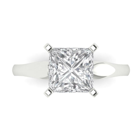 2.5 cttw White Sapphire Solitaire  Engagement Ring - Solid White Gold (VVS1, Princess Cut,7.5mm)