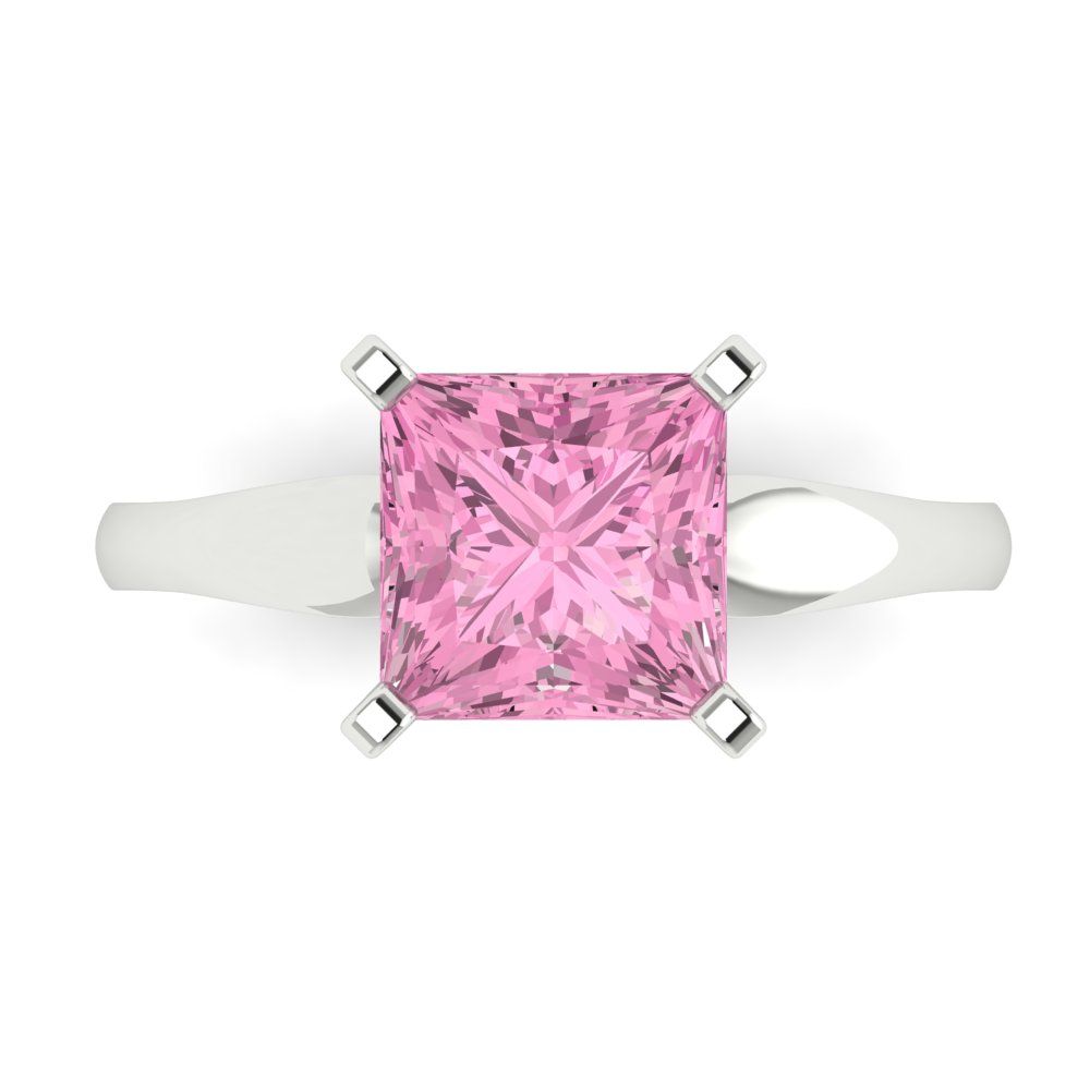 2.5 cttw Zirconia Simulated Pink Diamond Solitaire  Engagement Ring - Solid Gold (VVS1, Princess Cut,7.5mm)
