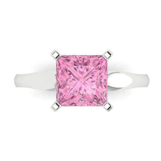 2.5 cttw Zirconia Simulated Pink Diamond Solitaire  Engagement Ring - Solid White Gold (VVS1, Princess Cut,7.5mm)