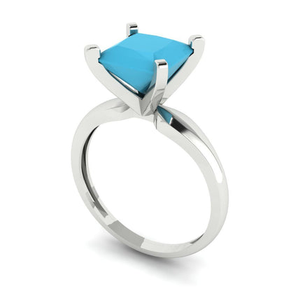 2.5 cttw Simulated Turquoise Solitaire  Engagement Ring - Solid Gold (Princess Cut,7.5mm)