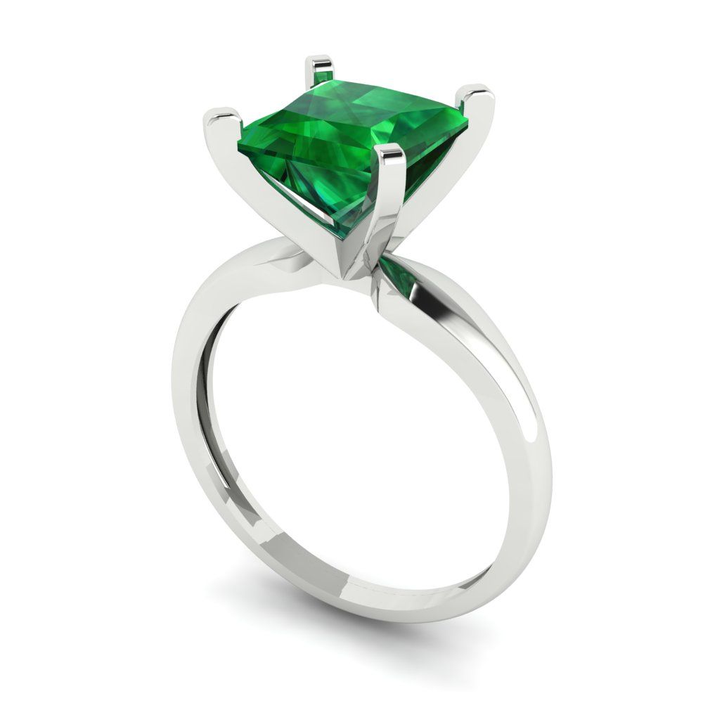2.5 cttw Simulated Emerald Solitaire  Engagement Ring - Solid Gold (Princess Cut,7.5mm)
