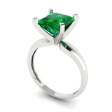 2.5 ct Brilliant Princess Cut Simulated Emerald Stone White Gold Solitaire Ring