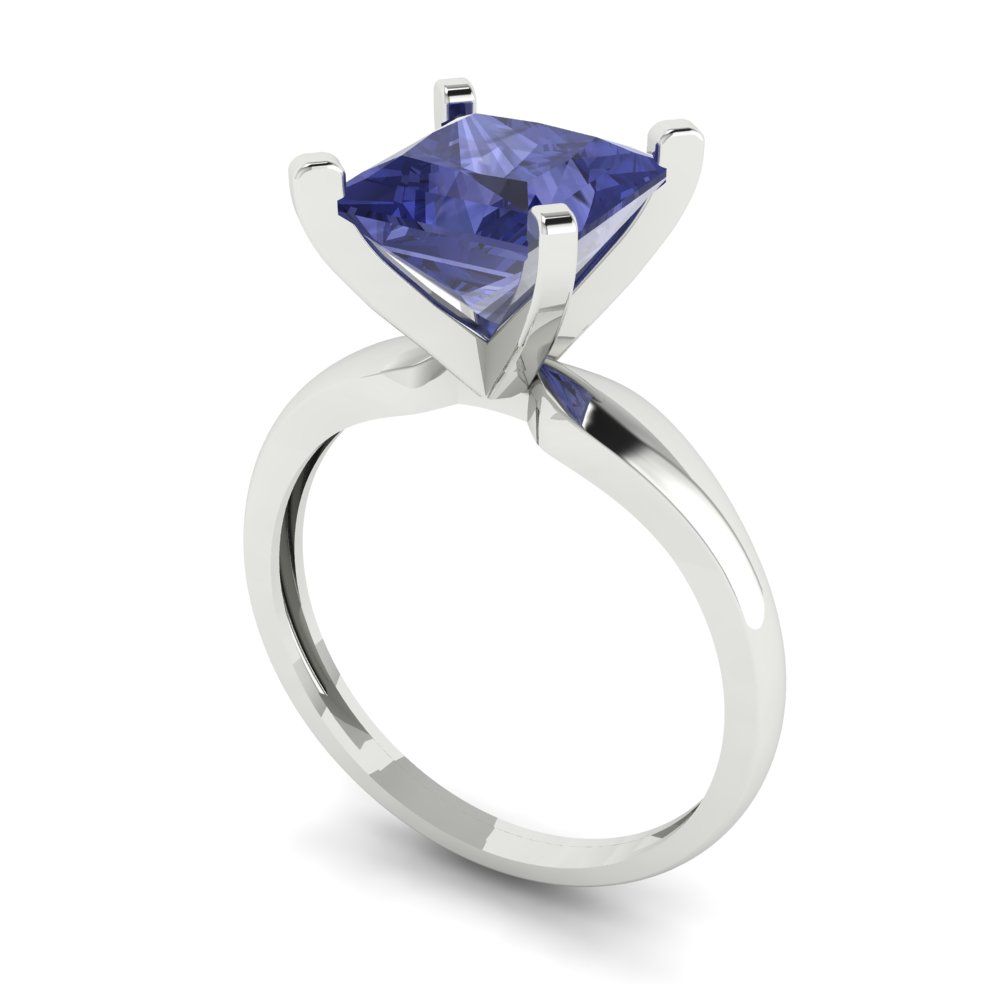 2.5 cttw Simulated Tanzanite Solitaire  Engagement Ring - Solid Gold (Princess Cut,7.5mm)