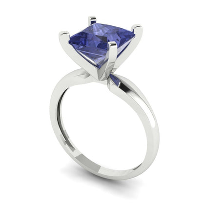2.5 cttw Simulated Tanzanite Solitaire  Engagement Ring - Solid Gold (Princess Cut,7.5mm)