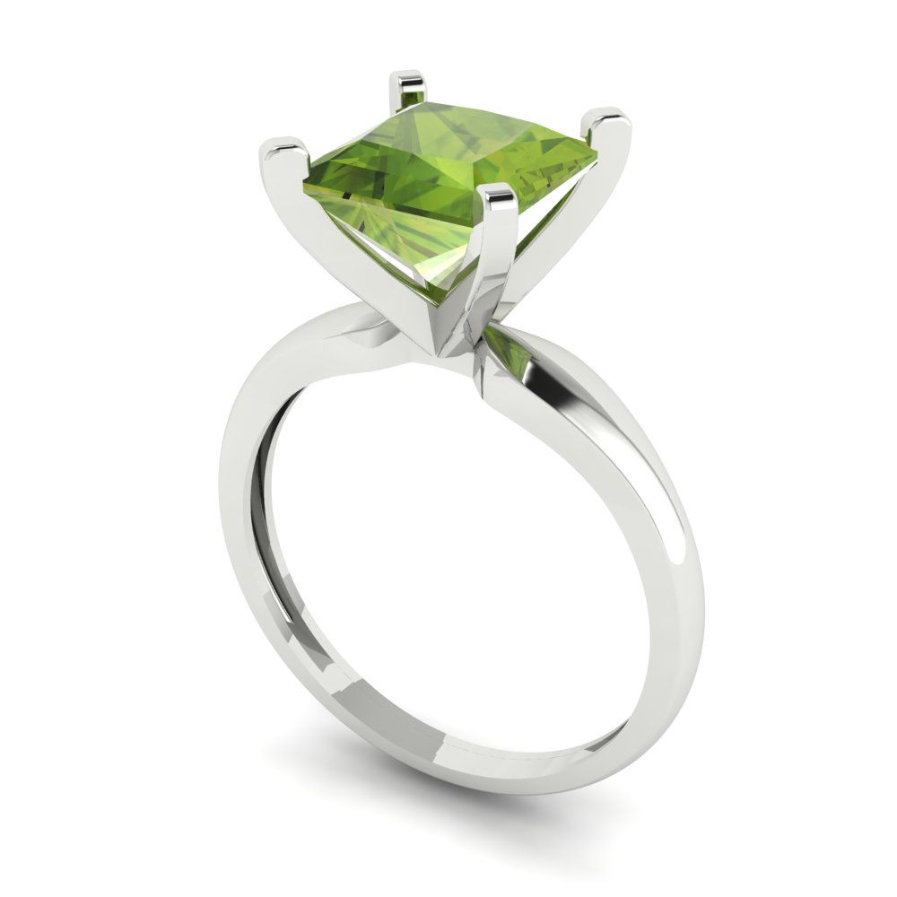 2.5 cttw Natural Peridot Solitaire  Engagement Ring - Solid White Gold (VVS1, Princess Cut,7.5mm)