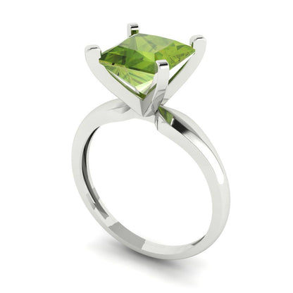 2.5 cttw Natural Peridot Solitaire  Engagement Ring - Solid White Gold (VVS1, Princess Cut,7.5mm)