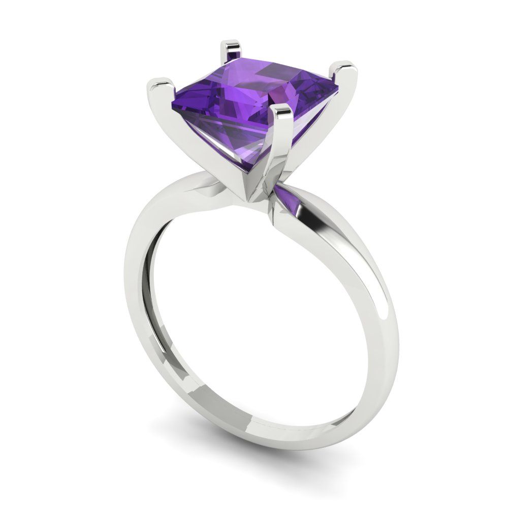 2.5 cttw Natural Amethyst Solitaire  Engagement Ring - Solid Gold (Princess Cut,7.5mm)