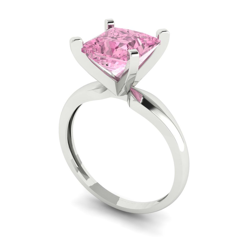 2.5 cttw Zirconia Simulated Pink Diamond Solitaire  Engagement Ring - Solid Gold (VVS1, Princess Cut,7.5mm)