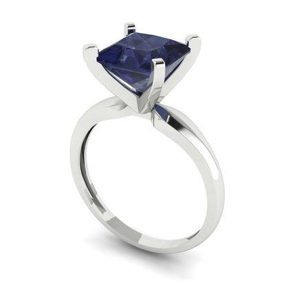 2.5 cttw Simulated Blue Sapphire Solitaire  Engagement Ring - Solid Gold (Princess Cut,7.5mm)