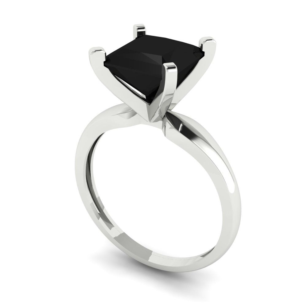 2.5 cttw Natural Onyx Solitaire  Engagement Ring - Solid White Gold (VVS1, Princess Cut,7.5mm)