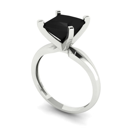 2.5 cttw Natural Onyx Solitaire  Engagement Ring - Solid White Gold (VVS1, Princess Cut,7.5mm)